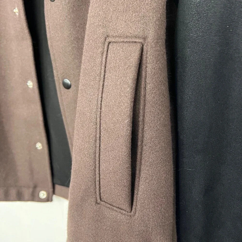 Banana Republic Varsity Jacket Men's Small Brown Black Suede Sleeve Snap zq